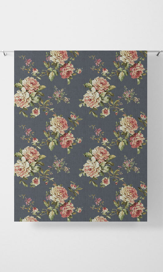 Floral Home Décor Fabric Sample (Navy Blue-Grey/ Green/ Pink)