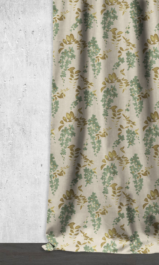 Dimout Floral Drapes (Green/ Grey)