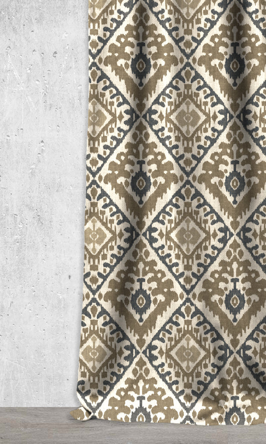 Ikat Custom Curtains (Navy Blue/ Brown/ White)