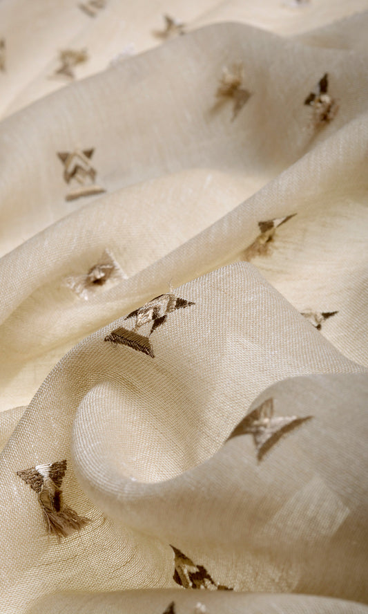 Embroidered Semi-Sheer Drapes (Beige/ Brown)