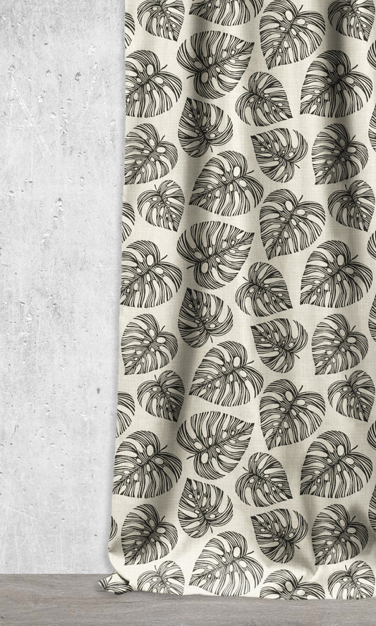 Botanical Print Drapes (Black/ Milky White)