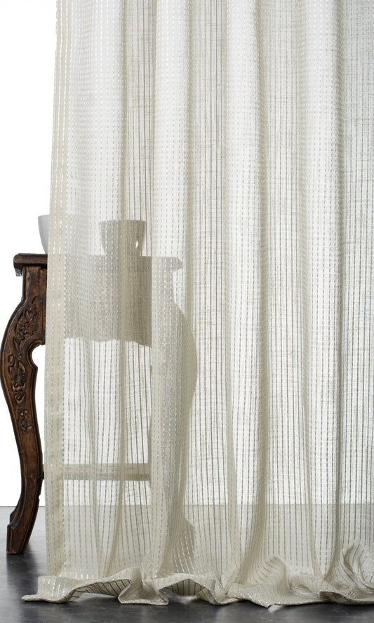 Striped Embroidery Sheer Home Décor Fabric Sample (Gray)