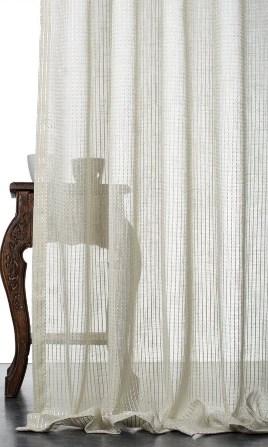 Striped Embroidery Sheer Window Curtains (Gray)