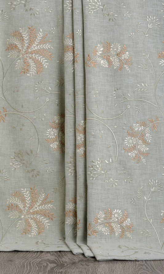 Floral Embroidered Curtains (Gray/ Brown/ Ivory/ Green)