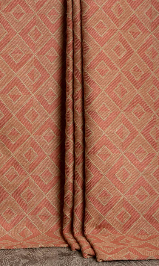 Woven Diamond Patterned Drapery (Cherry Red/ Brown)