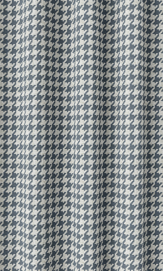 Houndstooth Print Custom Drapery (Petrol Blue/ White)