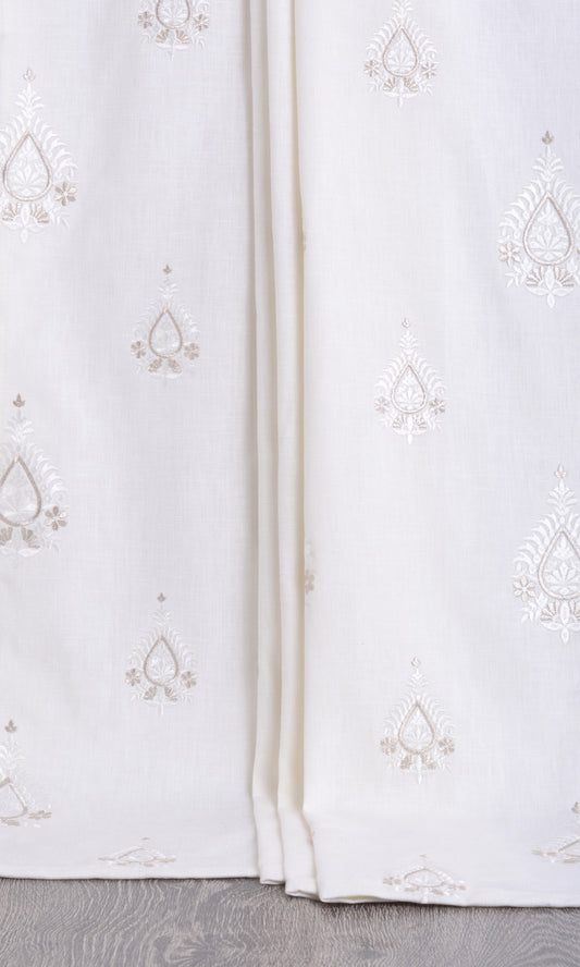 White Embroidery Curtains (Pure White/ Pale Gray)