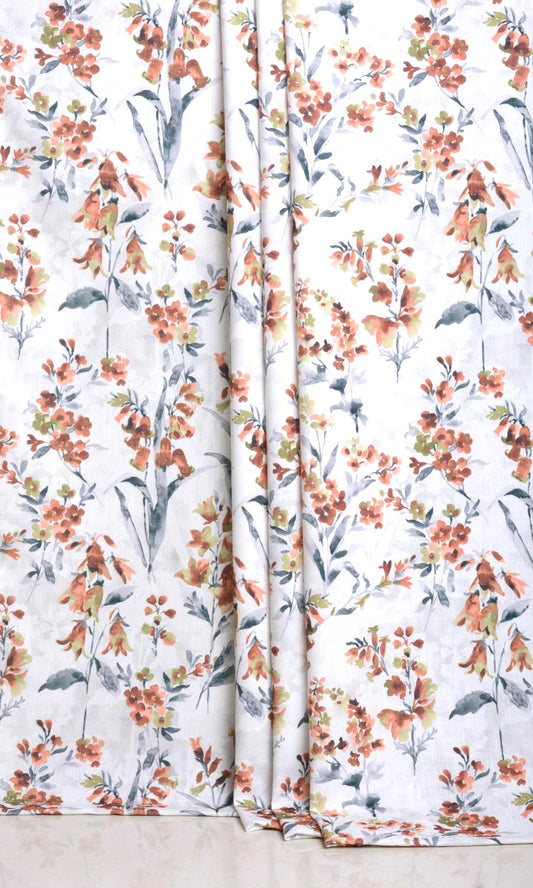 Floral Print Curtains (Orange/ Grey)