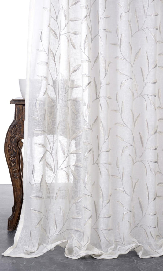 Sheer Floral Embroidered Curtains (White/ Gray)