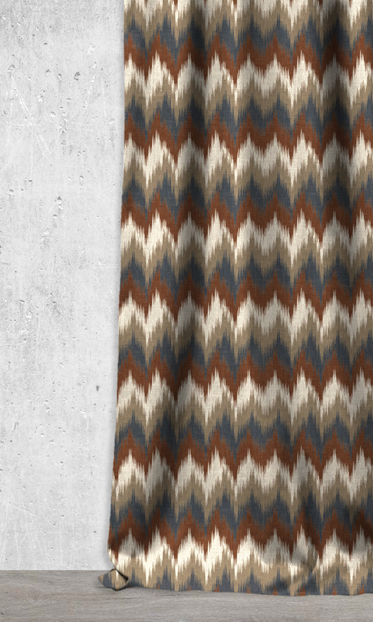 Chevron Patterned Ikat Drapes (Rust Orange/ Blue)