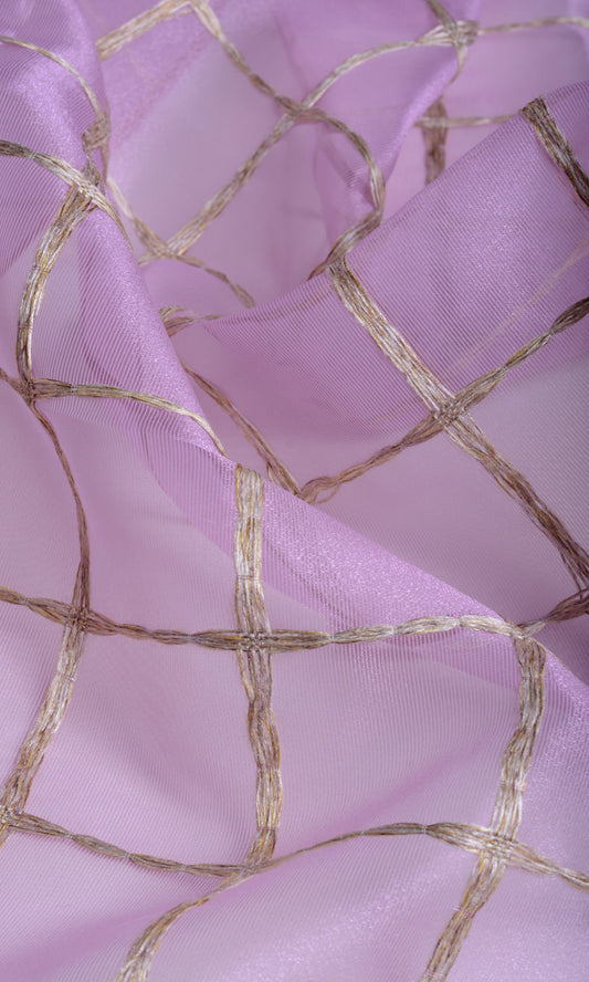 Embroidered Sheer Drapery (Pink/ Gold)