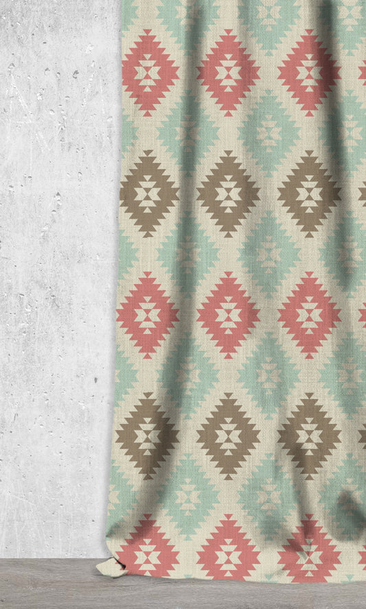 Geometric Print Drapery (Pink/ Pastel Blue/ Brown)