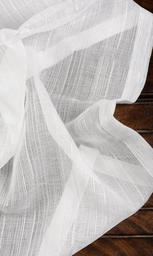 Textured Striped Sheer Curtains (White)