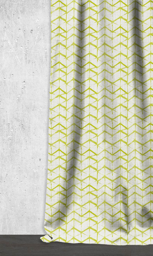 Bow-Arrow Patterned Drapes (White/ Pear Green)