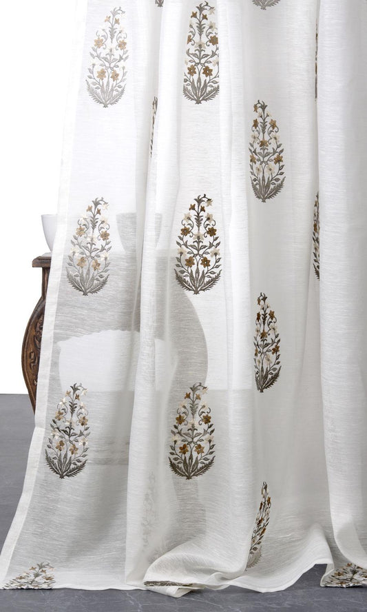 Sheer Floral Paisley Drapes (White/ Grey/ Brown)