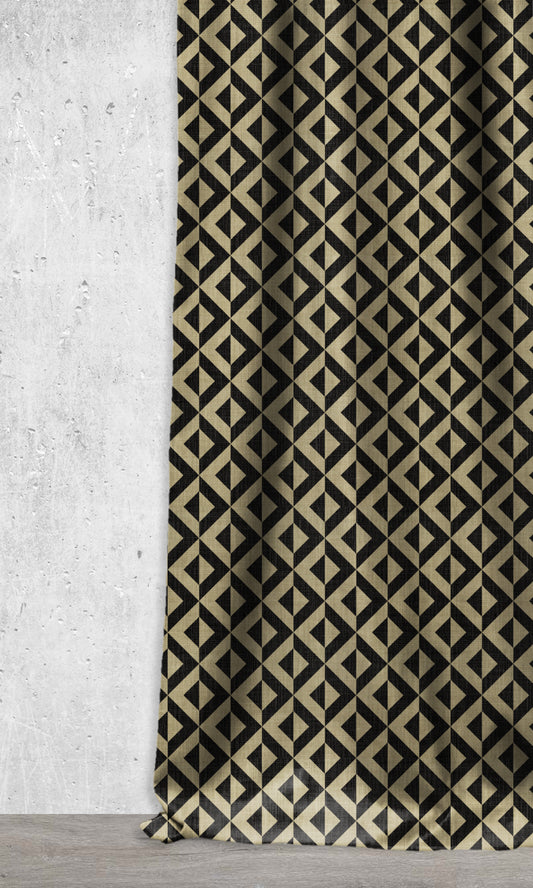 Geo Print Window Curtains (Black/ Khaki Brown)