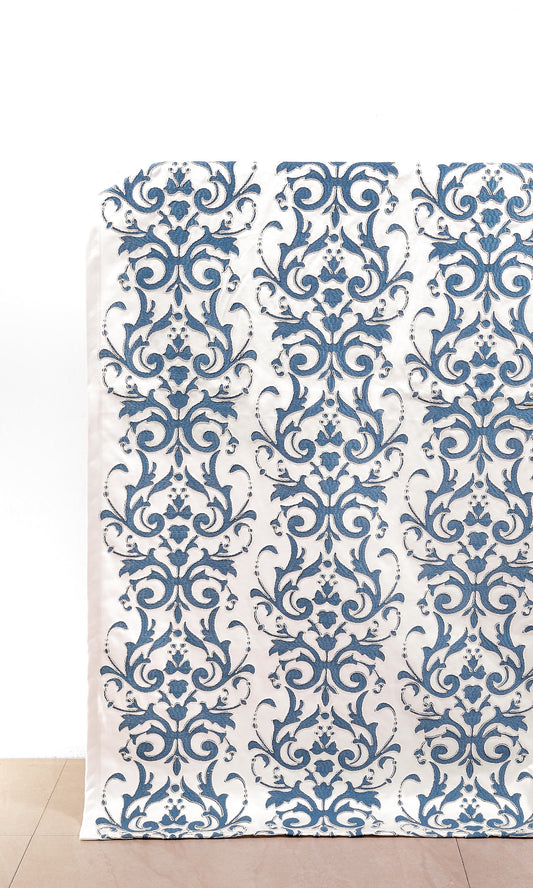 Custom Size Window Drapes (White/ Blue)