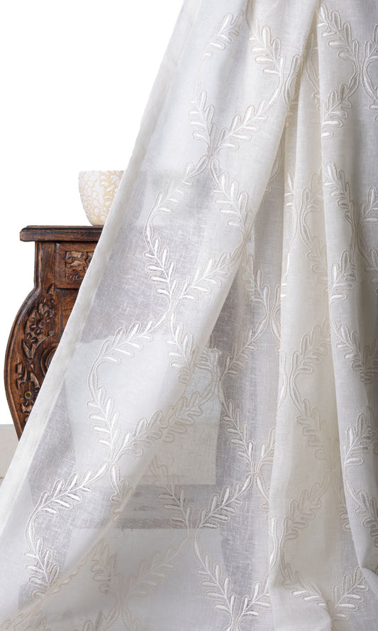 Sheer Floral Embroidery Drapes (White/ Cream)