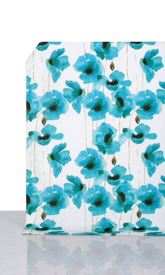 Water Lilies Floral Window Curtains & Drapes (Blue)