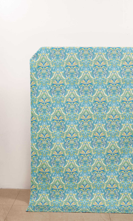 Fleur De Lis Print Home Décor Fabric By the Metre (Green/ Blue)