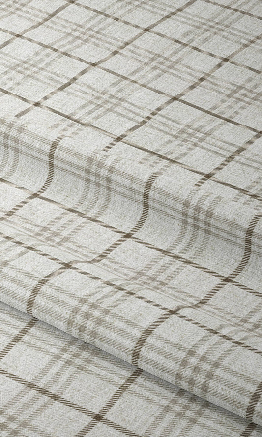 Checkered Home Décor Fabric Sample (Linen White/ Pale Brown)