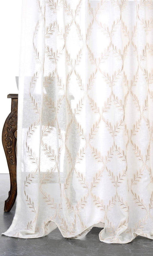 Sheer Floral Embroidered Drapes (White/ Beige)