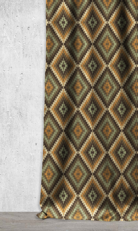 Made-to-Order Home Décor Fabric By the Metre (Green/ Charcoal/ Gold)