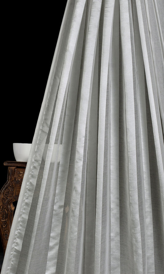 Striped Sheer Curtain Panels (Grey)