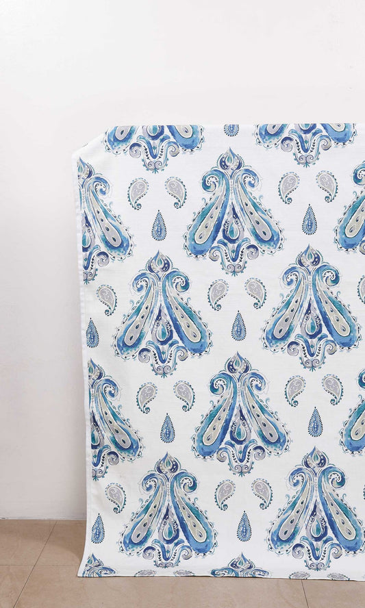 Paisley Print Window Curtains/ Drapes (Blue)