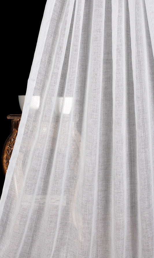 Textured Striped Sheer Home Décor Fabric By the Metre (White)