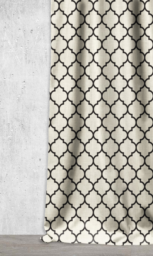 Geometrical Printed Home Décor Fabric By the Metre (Black/ Ivory)