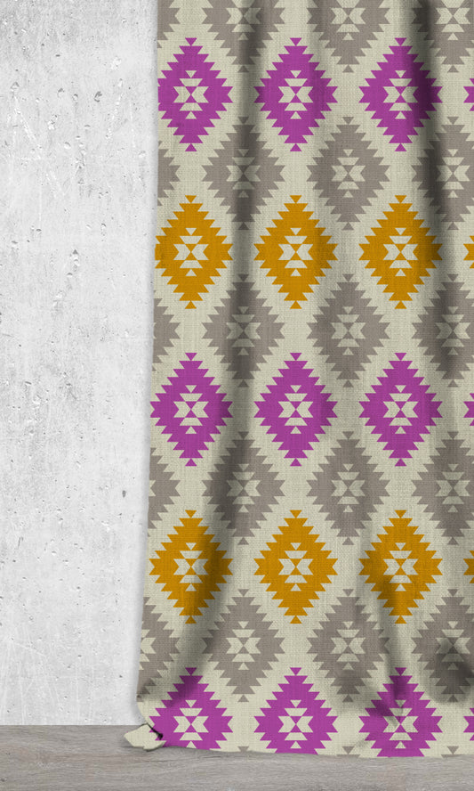 Geometric Print Home Décor Fabric By the Metre (Pink/ Yellow/ Grey)