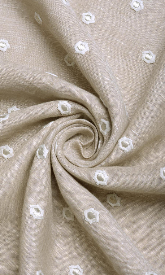 Sheer Embroidered Linen Drapery (Beige)