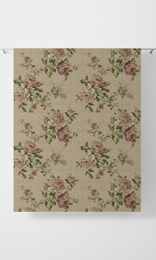 Floral Home Décor Fabric Sample (Ochre/ Green/ Red)