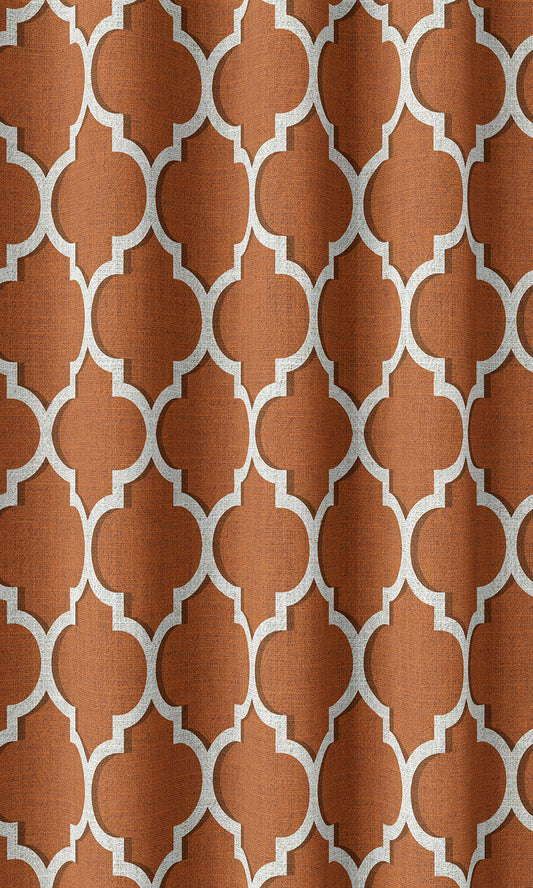 Trellis Tile Print Curtains (Orange/ White)