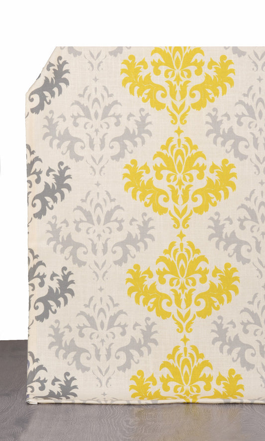 Damask Patterned Custom Home Décor Fabric By the Metre (Gray/ Yellow/ White)