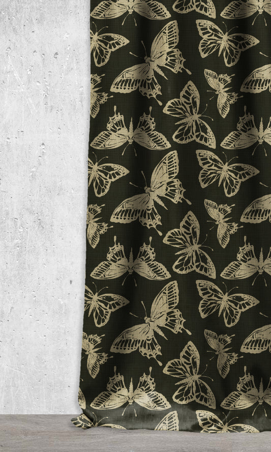 Botanical Printed Curtains (Black/ Khaki Brown)