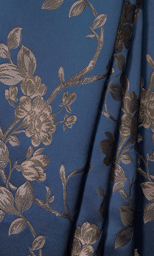 Floral Self Patterned Home Décor Fabric Sample (Navy Blue/ Steel Gray)