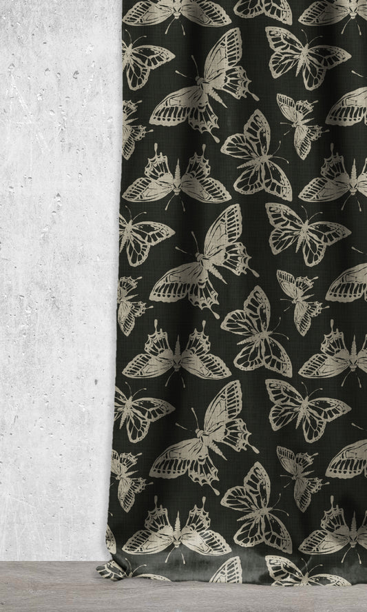 Botanical Printed Curtains (Black/ Stone Grey)