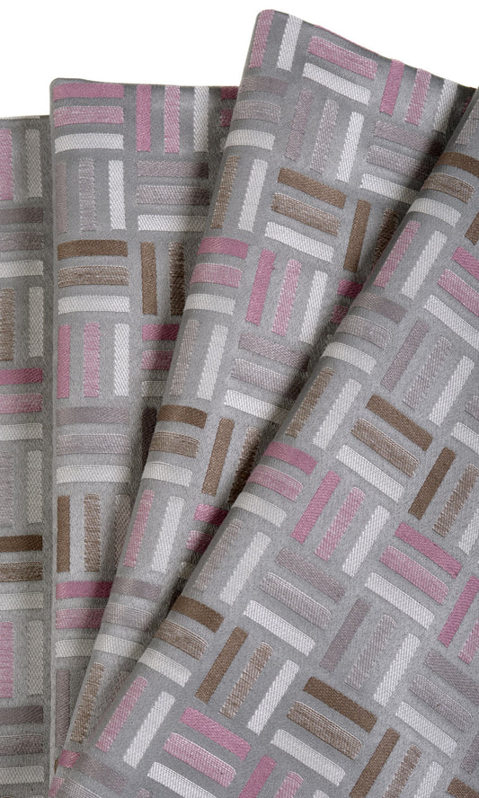 Geometric Patterned Jacquard Drapes (Pink/ Grey/ Brown)