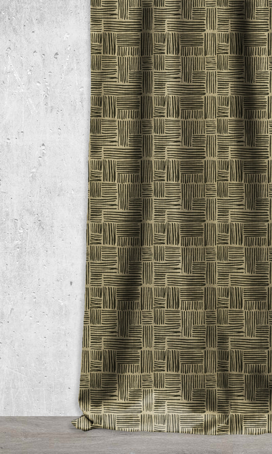 Geometrical Patterned Custom Home Décor Fabric By the Metre (Black/ Khaki Brown)