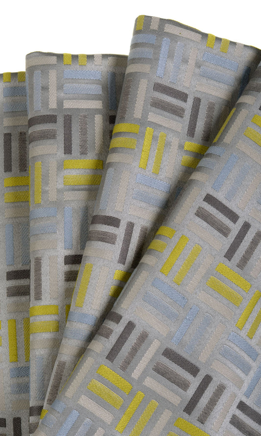 Geometric Patterned Jacquard Home Décor Fabric Sample (Grey/ Yellow)