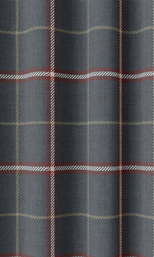 Modern Geometric Patterned Drapes (Slate Grey/ Red)