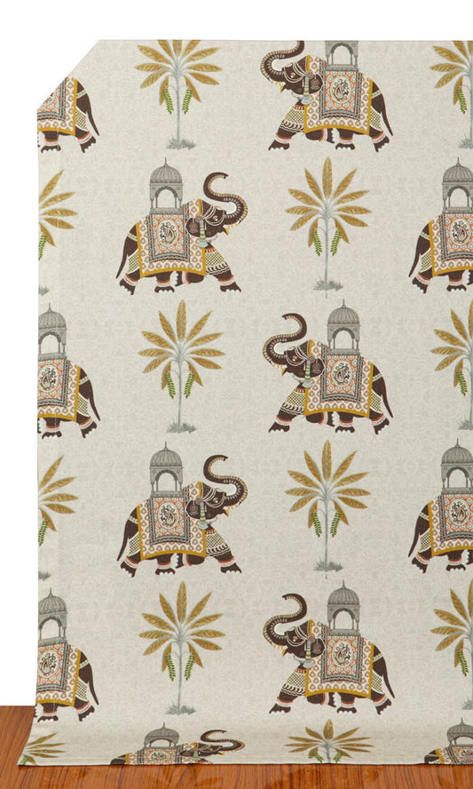 Printed Cotton Curtains (Beige/ Brown)