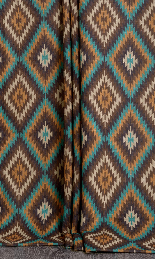 Kilim Print Custom Home Décor Fabric By the Metre (Brown/ Beige/ Turquoise)