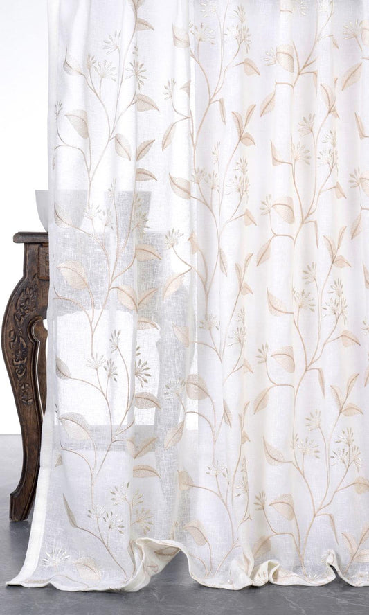 Sheer Floral Embroidered Curtains (White/ Beige)