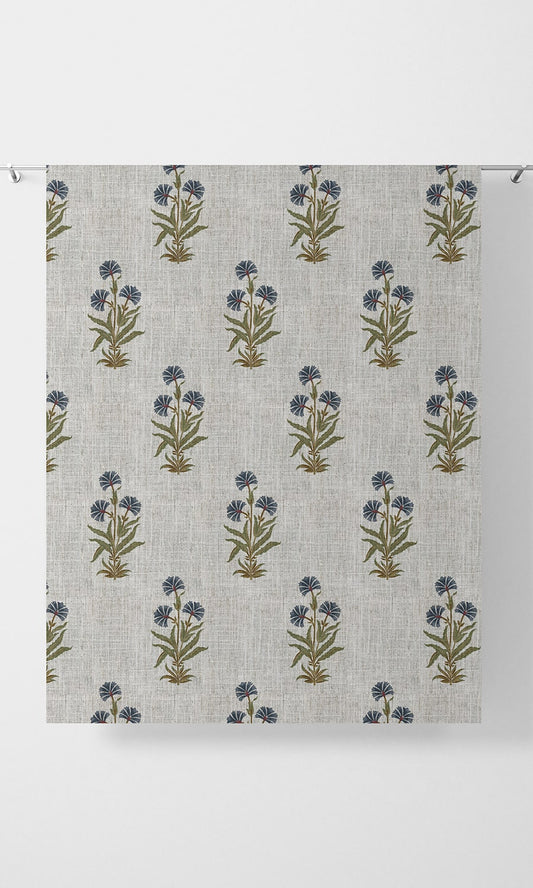 Floral Curtains (White/ Navy Blue/ Green)