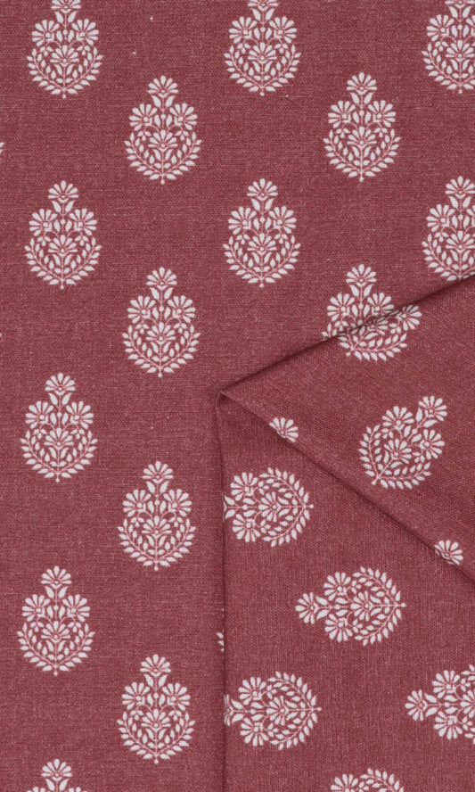 Floral Cotton Curtains (Maroon Red)