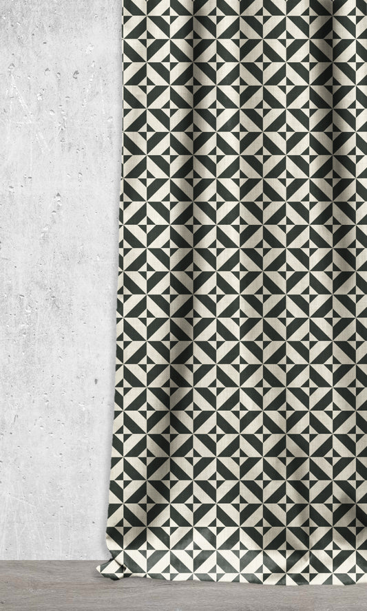 Geometrical Print Curtains/ Drapes (Black/ Ivory)