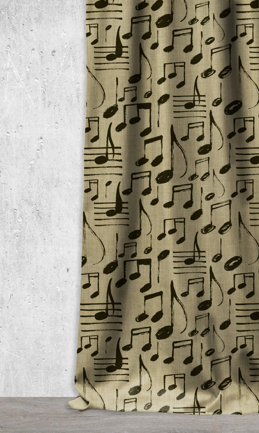 Music Theme Print Drapes (Black/ Khaki Brown)